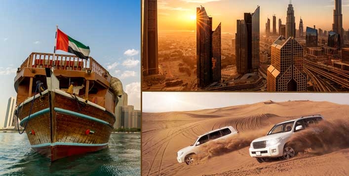 Trio Offer - Desert Safari, Deira Dhow Cruise & Dubai City Tour